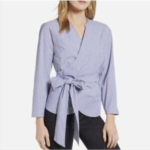 J. Crew Blue and White Striped Cotton Wrap Top Size XS | Old Money | Classic -